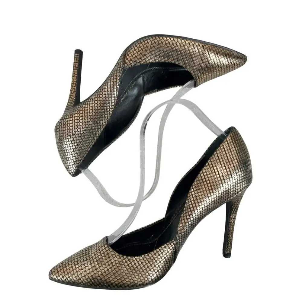 CHARLES DAVID! GORGEOUS BLACK & GOLD MICRO-PATTERNED STILETTO HEELS! SZ 8M